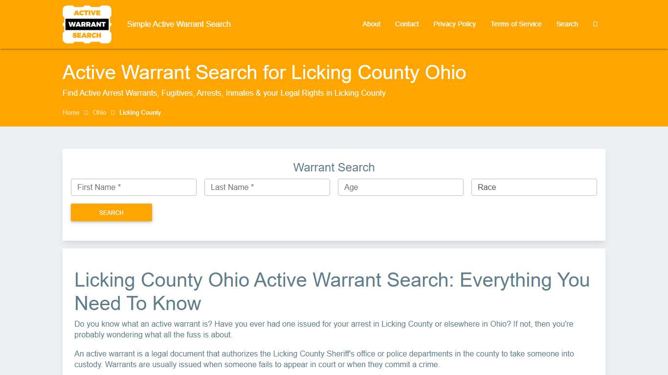 Active Warrant Search in Licking County Ohio - Outstanding Warrants